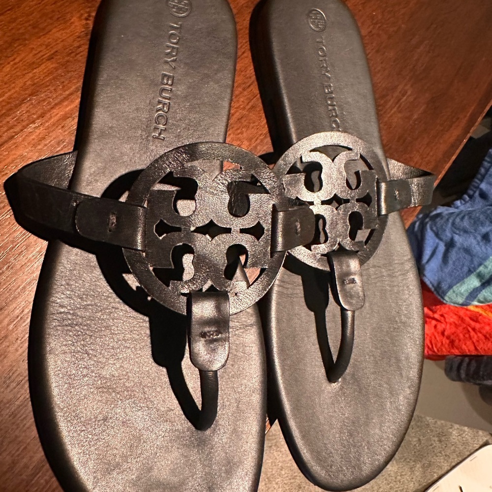 Tory Burch Black Leather Strap miller sandals size 10m